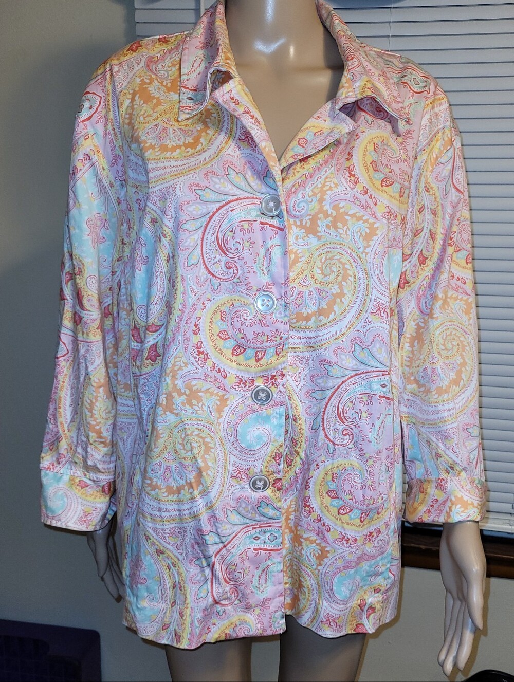 Koret Women's Paisley Button-Up Jacket - 3/4 Button Sleeves & Front Pockets.